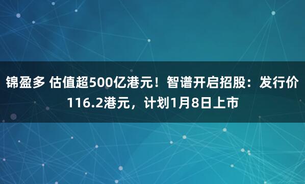 锦盈多 估值超500亿港元！智谱开启招股：发行价116.2港元，计划1月8日上市